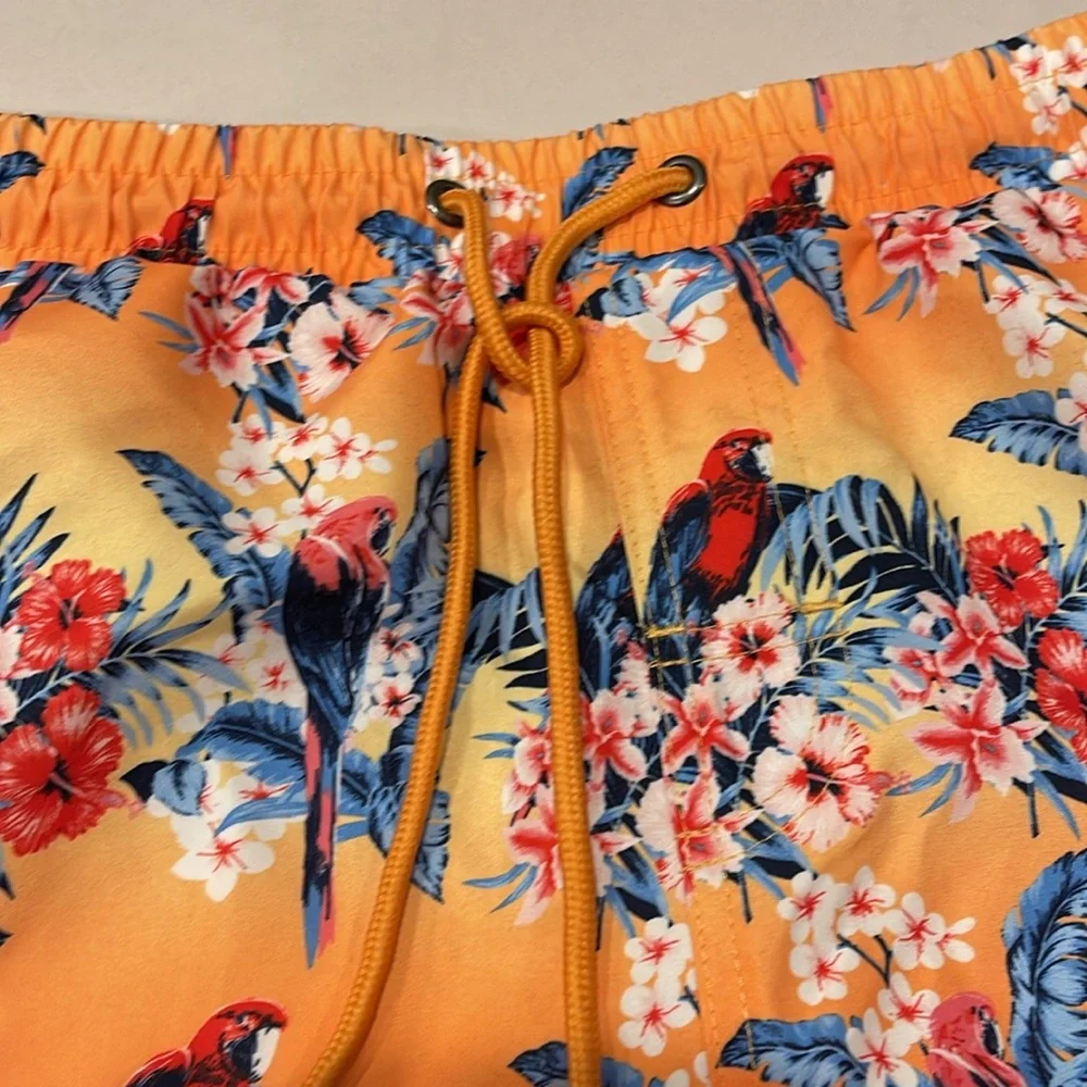 Club Room Men’s Swim Shorts Size S Tropical Print Tangelo Drawstring NWT POOL